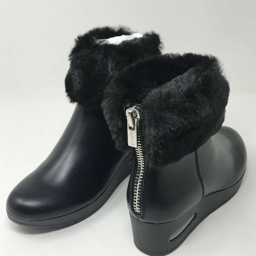 Dkny Abri Black Fur Bootie Ankle Boots Size 6.5